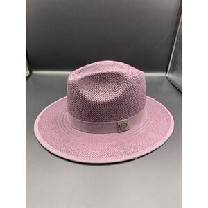 Bruno Capelo‎ Natural Straw Fedora Hat Purple Gold Felt NWT
